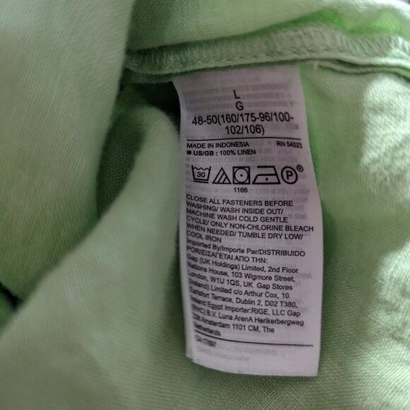 100% Linen Banana Republic Button Up Shirt Boxy Lime Green Blouse Short Sleeve L - Picture 5 of 5